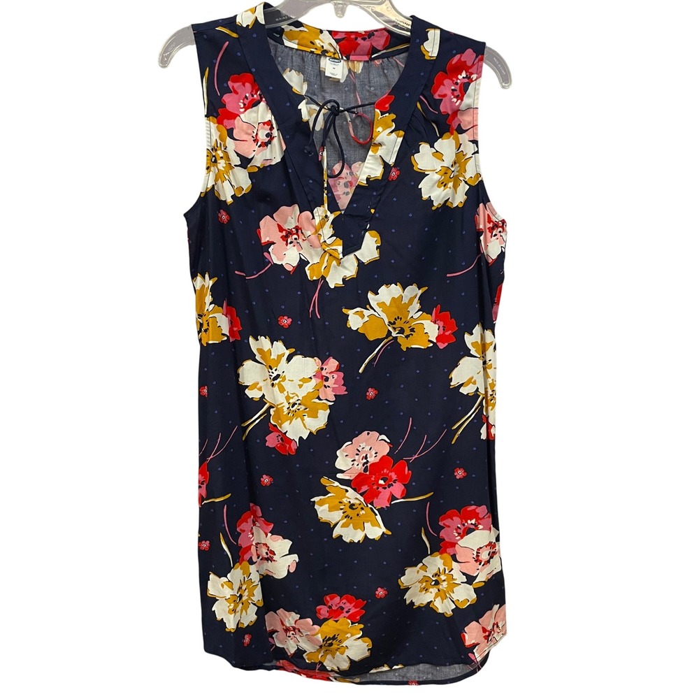 Old Navy Navy Floral V Neck Tie Neck Sleeveless Women's Dress Size M